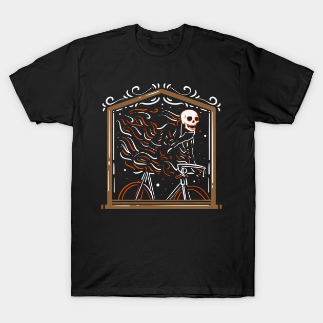 Cyclist Skeleton on fire - Funny Biking Gift T-Shirt by Shirtbubble